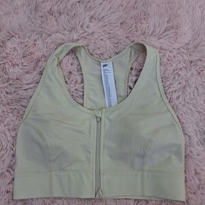 Fabletics Cream Zip Sports Bra